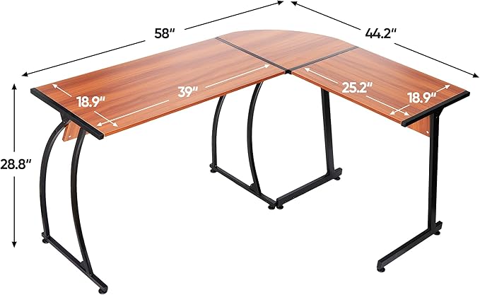 ZenStyle 55 L-Shaped Corner Computer Desk - Sturdy Steel Frame &amp Waterproof Surface Walnut Wood Grain Design for Home Office Gaming &amp Multipurpose Workstation