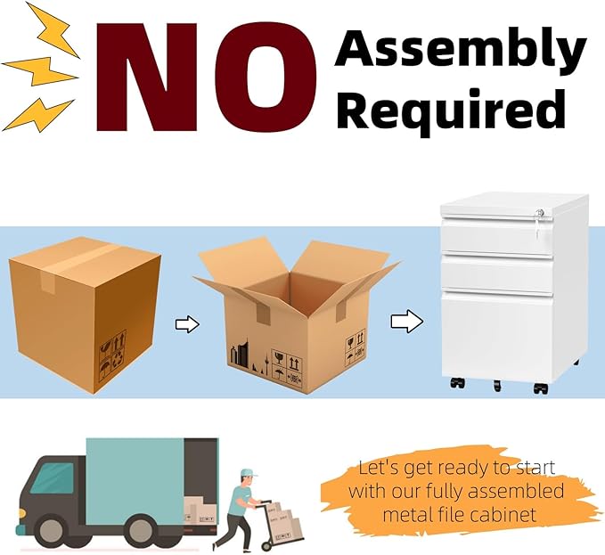 Mobile File Cabinet for Home Office Lockable 3 Drawer Filing Cabinet with Wheels for A4-Size/Letter-Size/Legal-Size Fully Assembled Except Casters White