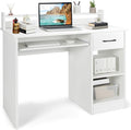 Tangkula White Desk with Drawer &amp Keyboard Tray 22 Inch Wide Modern Study Writing Desk with Desktop Hutch &amp Storage Shelves Home Office Desk for Teens Wood PC Laptop Desk Desk for Bedroom