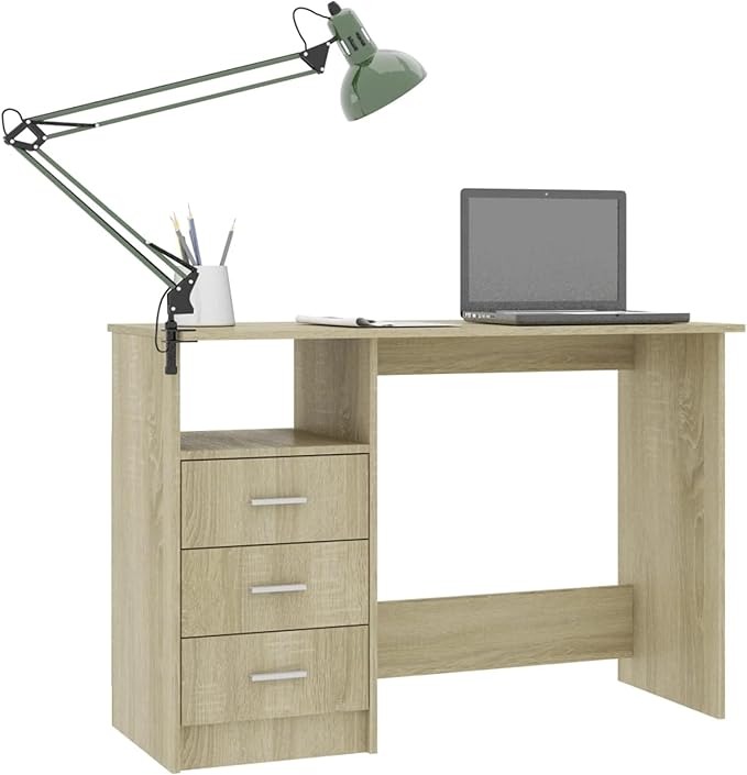 REWIS Desk with Drawers Modern Desk with Drawers Simple Solid Wood Desk with Drawer for Office Home Basic Desk Small Desk with Drawers Desk with Drawe Sonoma Oak 43.3x19.7x29.9 Engineered Wood