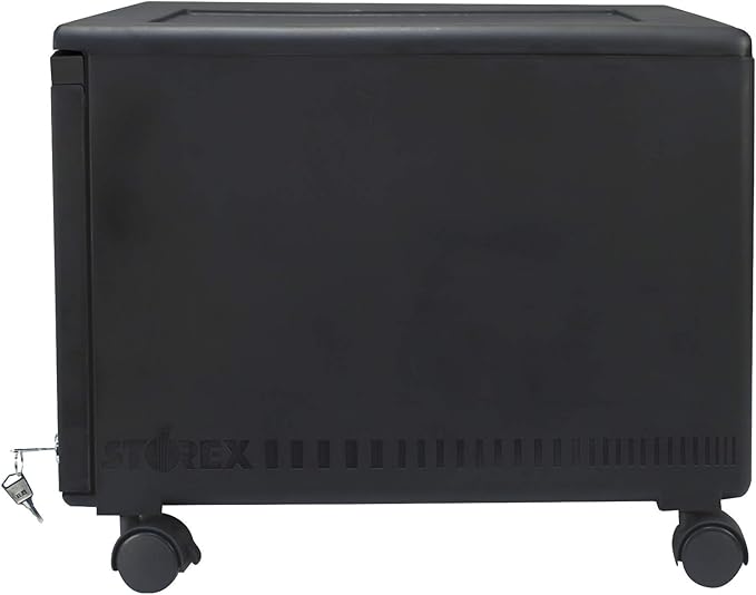Storex Plastic One-Drawer File Cabinet – Locking Document Organizer with Casters for Home and Office Black 1-Pack (61264A01C)