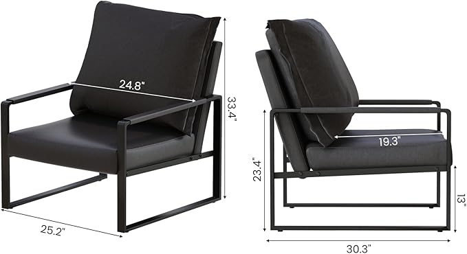 AWQM Modern PU Leather Accent Chair Arm Chair with Extra-Thick Padded Backrest and Seat Cushion Sofa Chairs for Living Room Bedroom 105 Degree Slant Back Non-Slip Adsorption Feet-Black（Set of 1）