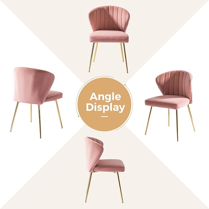 HULALA HOME Dining Chairs Set of 2 Velvet Upholstered Kitchen &amp Dining Room Chairs with Metal Legs Vanity Chair Armless Side Chairs for Living Room Bedroom Restaurant Channel Curved Backrest Pin
