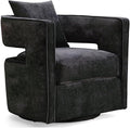 MAKLAINE 17.8 Velvet Swivel Accent Chair Black Finish Solid Wood Frame Stainless Steel Base Plush Foam Upholstered Seating Transitional Style for Living Room or Office