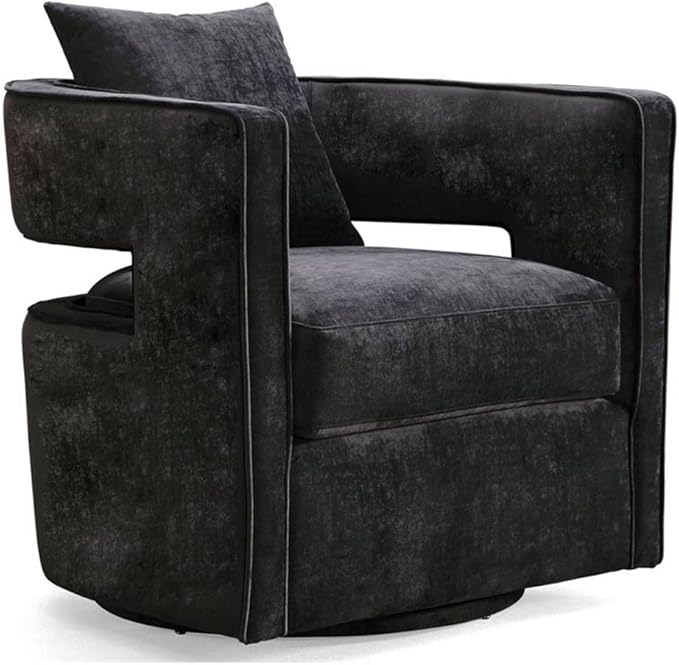 MAKLAINE 17.8 Velvet Swivel Accent Chair Black Finish Solid Wood Frame Stainless Steel Base Plush Foam Upholstered Seating Transitional Style for Living Room or Office