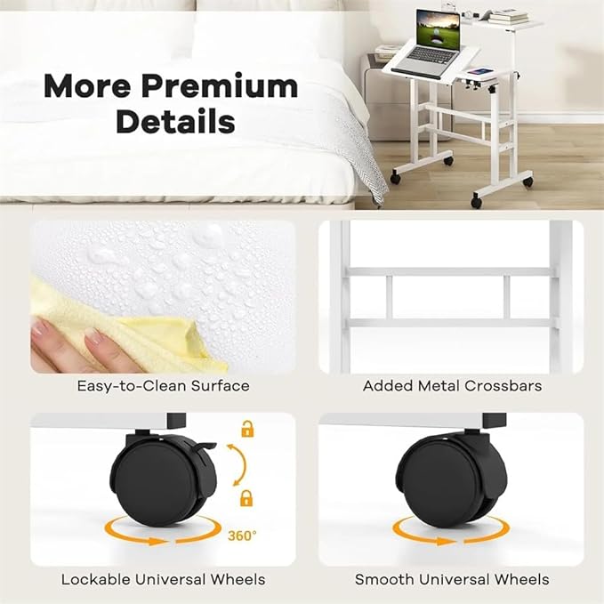 Small Standing Desk with Wheels Mobile Stand Up Desk Portable Standing Table on Wheels for Walking Pad Rolling Computer Desks Adjustable Height for Home Office School Dark Walnut