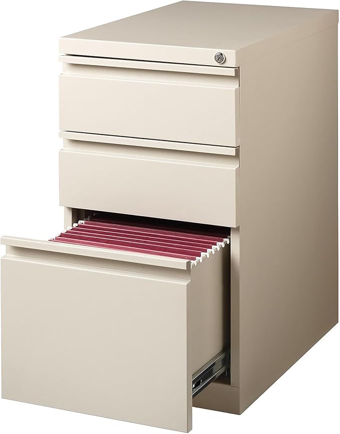 STAPLES Mobile Pedestal File Cabinet with Wheels 3-Drawer Putty