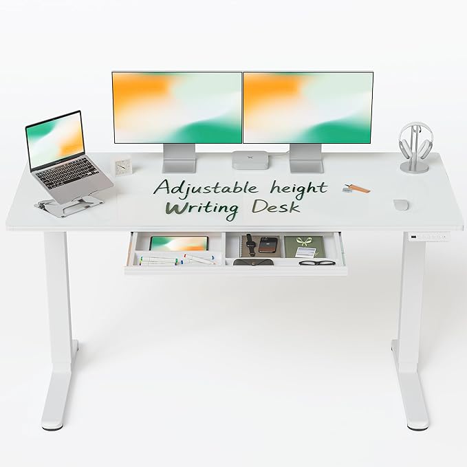 FEZIBO 55x24 inchs Electric Standing Desk - One-Piece Glass Top Height Adjustable Workstation with 4 Memory Presets Ergonomic Sit-to-Stand Table for Home Office &amp Gaming