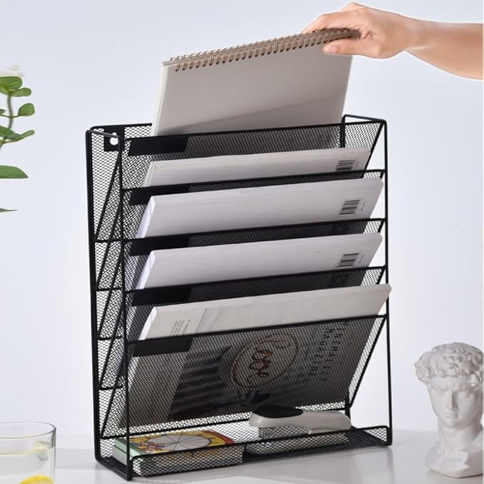 Kuntine.B 6-Tier Wall File Organizer Hanging File Organizer Cubicle Organizer Wall File Holder for Office Home Black