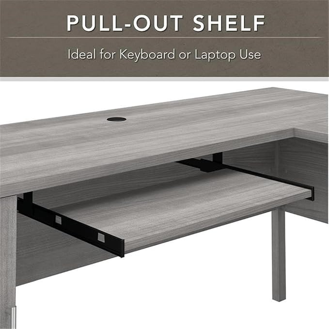 Bush Home Somerset 72W L Shaped Desk with Storage in Platinum Gray 72-inch Large Corner Computer Table for Home Office Workspace