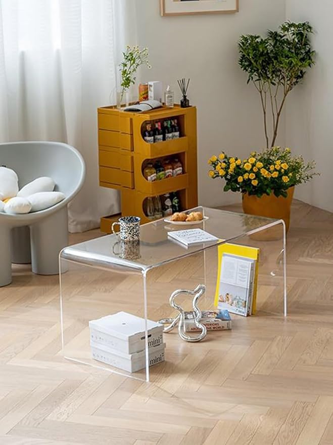 Acrylic Thick Coffee Table for Living Room. 34 Modern Minimalist Rectangular and Clear End Table.Easy to Clean and Safe Rounded Edges (16.9 D x 34.6 W x 14.6 H)