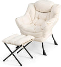 GORELAX Lazy Chair with Ottoman Modern Accent Chair w/Armrests &amp Side Pocket Upholstered Lounge Sofa Chair &amp Folding Footstool Set Reading Chair for Bedroom Living Room Dorm Room (Beige)