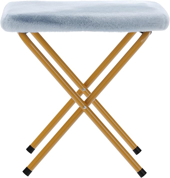 Flash Furniture Eleanor Portable Double Saucer Chair with 2 Ottomans Folding Steel Frames for Dorm or Bedroom 56 Dusty Aqua Faux Fur/Soft Gold Frame