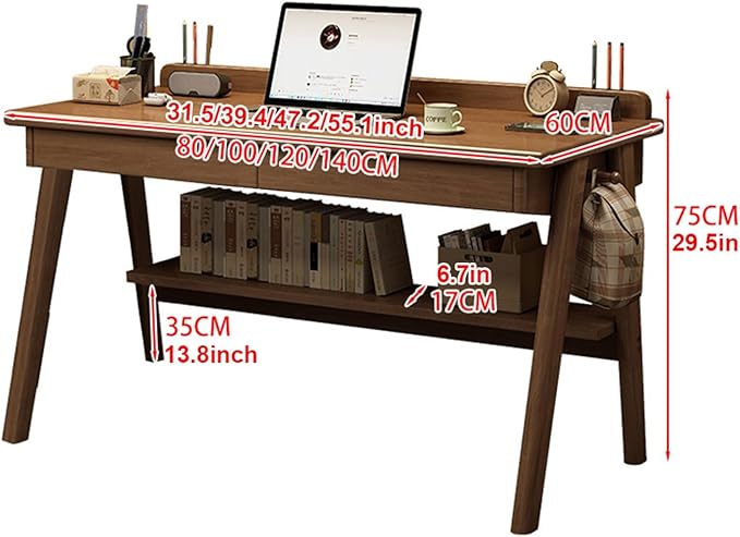 Mid-Century Modern Wood DeskComputer Desks with Drawers and Storage ShelfStudy Work Writing TableModern Industrial Home Office Desks for WritingExecutiveStudyWork(Wood55in(140cm))
