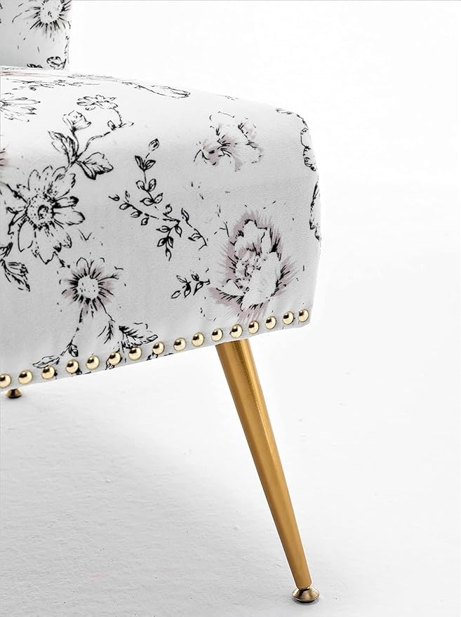 Thia Armless Accent Chair for Living Room Elegant Seat with Nailhead Trim Gold Metal Legs and Comfortable Curved Back 28 D x 25 W x 29.5 H 04 Floral Print