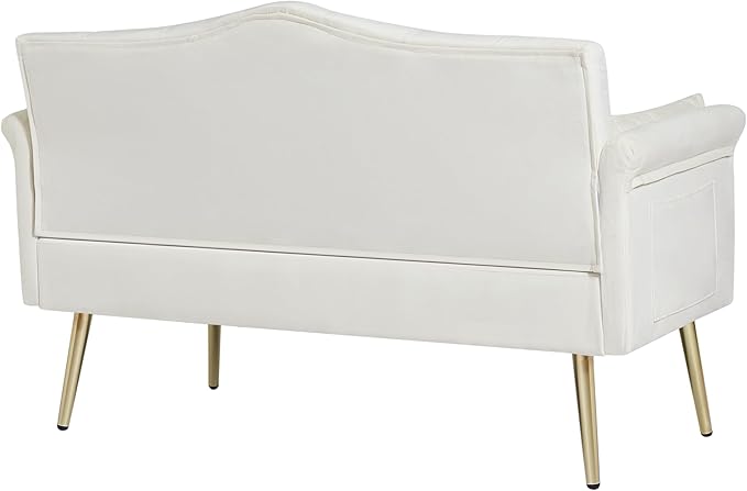 55-Inch Modern Velvet Loveseat Sofa with Gold Metal Legs &amp Side Pockets Tufted Backrest Perfect for Living Room Bedroom or Office (Modern Beige)