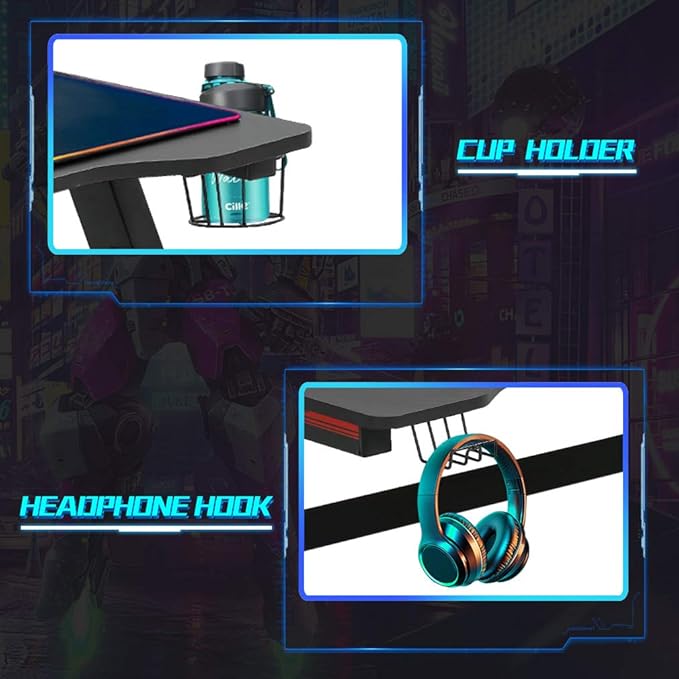 FDW Computer DeskGaming Desk 45.2 inches Student PC Desk Writing Desk Office Desk Extra Large Modern Ergonomic Racing Style Table Workstation Carbon Fiber Cup Holder Headphone Hook