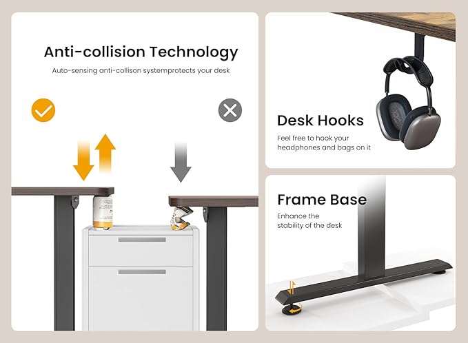 BANTI 40 × 24 Inches Standing Desk Ergonomic Electric Height Adjustable Sit and Stand Up Computer Office Desk with Splice Board Black Frame/Rustic Brown Top