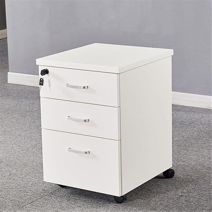 File Cabinets Wooden Floor-to-Ceiling Mobile File Cabinet Simple Modern Storage Short Cabinet with Lock Three Drawers Cabinet File Storage Cabinets(White)