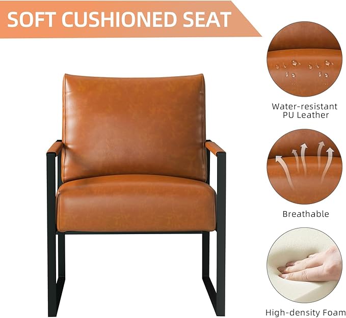 INZOY Accent Arm Chair with Metal Frame Set of 6 Comfy Living Room Chair with Plump Backrest and Cushion Mid Century Modern Chair with Sturdy Structure Easy to Clean Brown