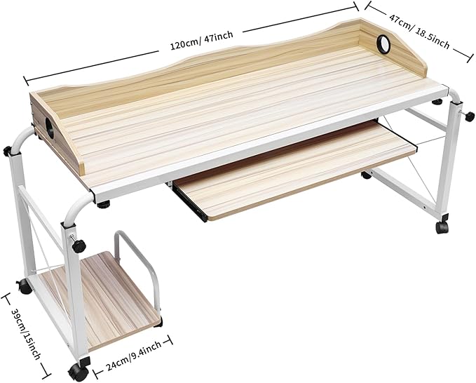 Mobile Stretchable DeskHeight&ampWidth Adjustable Laptop Desk with Wheels Storage Desk Home Office Computer Workstation Portable Rolling Table Laptop Cart for SittingWhite