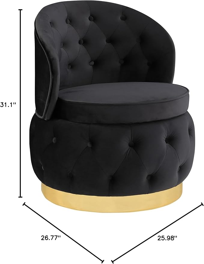 Hidden Storage Chair 360° Rotating Decorative Bucket Chair Modern Small Bedroom Living Room Office Waiting Room Velvet Sofa Black