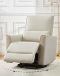 Swivel Rocking Recliner Chair Upholstered Faux Leather Glider Recliner with Lumbar Support High Backrest &amp Padded Armest Manual Nursery Recliner for Living Room (Manual Beige)