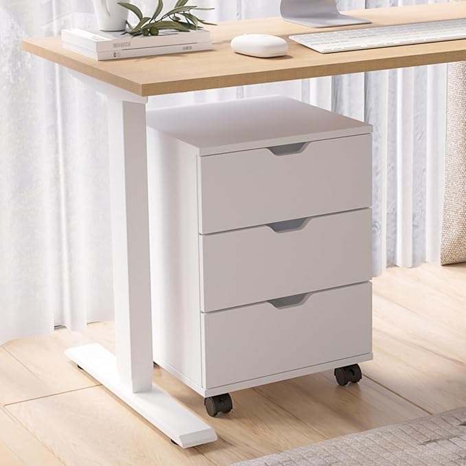 Hassyee 3-Drawer Vertical Filing Cabinet with Compact Storage Solution Rolling Wood Mobile File Cabinets with Four Casters for Home and Office (White)