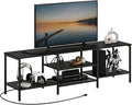 HOOBRO TV Stand with Power Outlets to 75 Inches TV Console Table with Open Storage Shelves Cabinet Industrial Media Entertainment Center for Living Room Bedroom Black BB60DS01