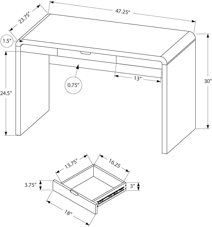 Computer Desk Home Office Laptop Storage Drawers 48 l Work Glossy White Laminate Contemporary Modern