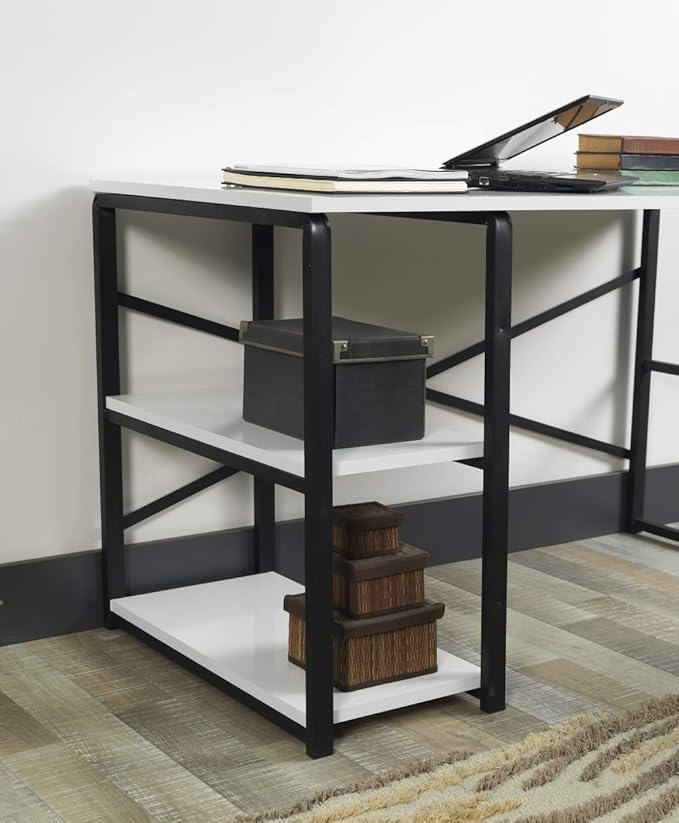 Sage Black Metal e 47 Wooden Top 2 Shelves Writing and Computer Desk for Home Office White