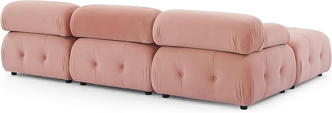 Bellemave L-Shape Sofa Couch Modular Sectional Sofa with Reversible Ottoman Velvet Upholstered Free Comnination Couch with Button Tufted Design Modern Oversized Couch for Living Room (Pink)