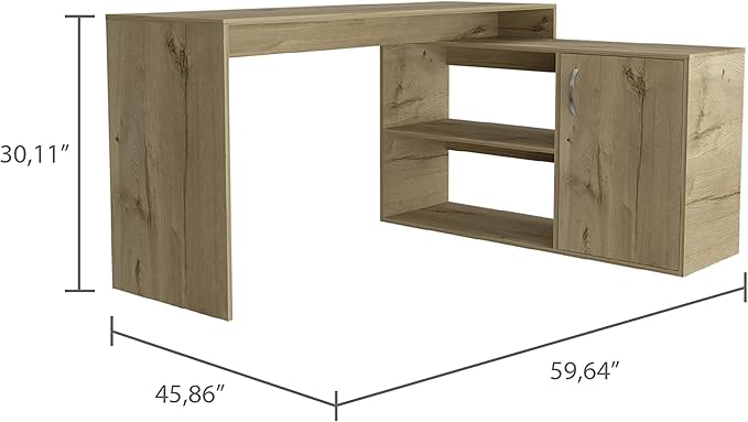 Light Oak L-Shaped Office Desk with 1 Drawer &amp 2 Shelves - Home Office Workstation