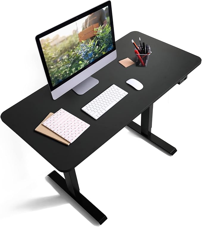 CAPHAUS 48 x 24 Inches Whole-Piece Deskboard Electric Standing Computer Desk Home Office Height Adjustable Desk with Memory Control Panel Black Metal Frame &amp P2 Grade Black Desktop Single Motor