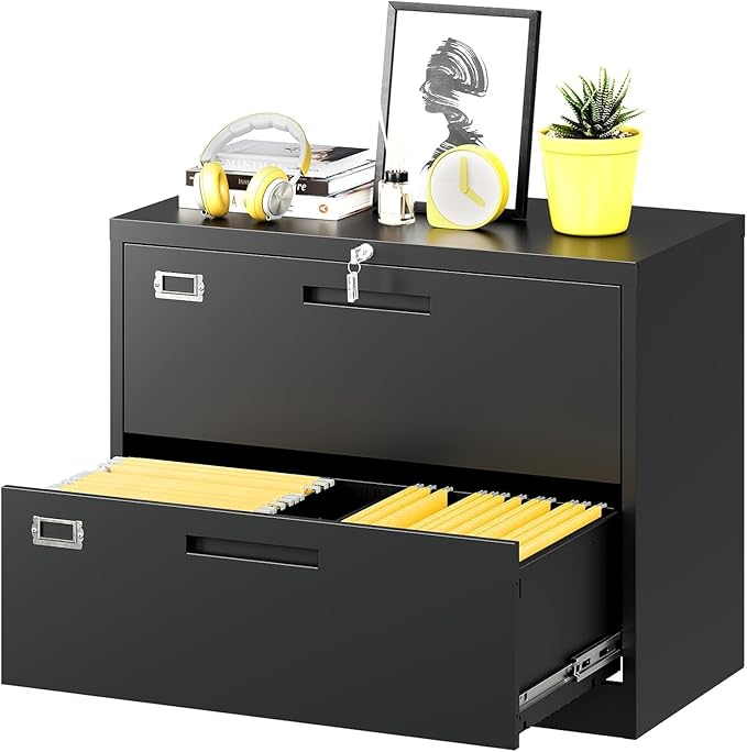 Lateral File Cabinet with Lock 2 Drawer Large Metal Filing CabinetHome Office Lockable Storage Cabinet for Hanging Files Letter/Legal/F4/A4 Size-Assembly Required