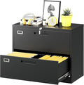 Lateral File Cabinet with Lock 2 Drawer Large Metal Filing CabinetHome Office Lockable Storage Cabinet for Hanging Files Letter/Legal/F4/A4 Size-Assembly Required