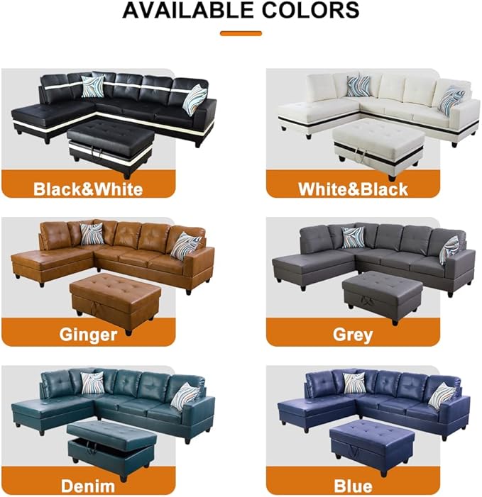 Leather Sectional Sofa SetL Shaped SofaSectional Sofa for Living Room Living Room Furniture Sets Apply to Apartment and Home(Leather Sectional Couch+Hydraulic Rod Ottoman) Latte
