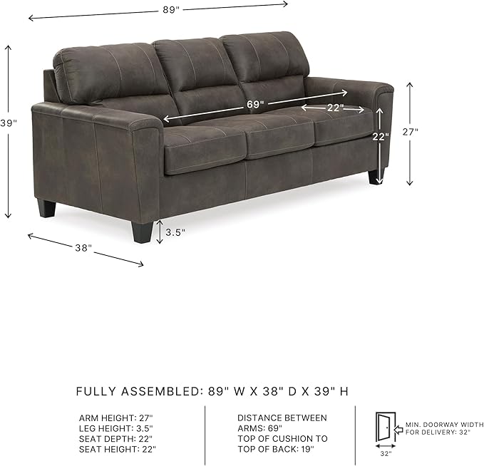 Signature Design by Ashley Navi Faux Leather Modern Sofa Gray