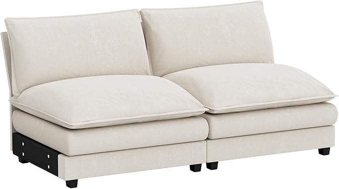 Homall Modular Sectional Sofa Sofa Couch with Reversible Ottoman DIY Combination Chenille Deep Seat Cloud Couch for Living Room Apartment (White 2-Seat)