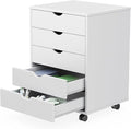 NEWBULIG 5 Drawers File Cabinet Under Desk Storage with Wheels Small Rolling Office Filing Cabinets Chest of Dawers for Home Office White
