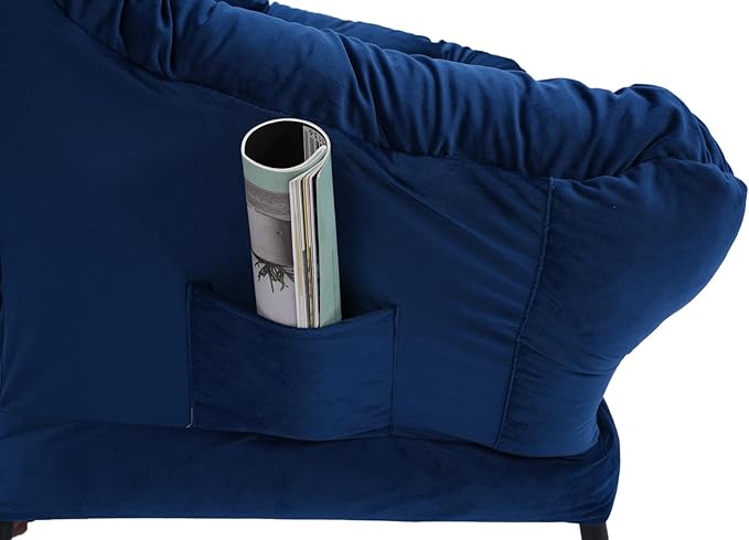 Living Room Chairs Modern Cotton Fabric Lazy Chair Accent Contemporary Lounge Chair Single Steel e Leisure Sofa Chair with Armrests and A Side Pocket (Blue)with Ottomanwith footrest