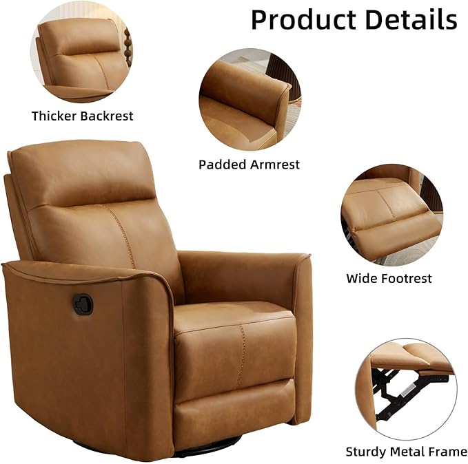 CANMOV Swivel Rocker Recliner Set of 2 Glider Rocking Chair Nursing Chairs Swivel Glider Recliners with Soft Backrest Leathaire Manual Reclining Sofa for Living Room Bedroom Apartment Brown