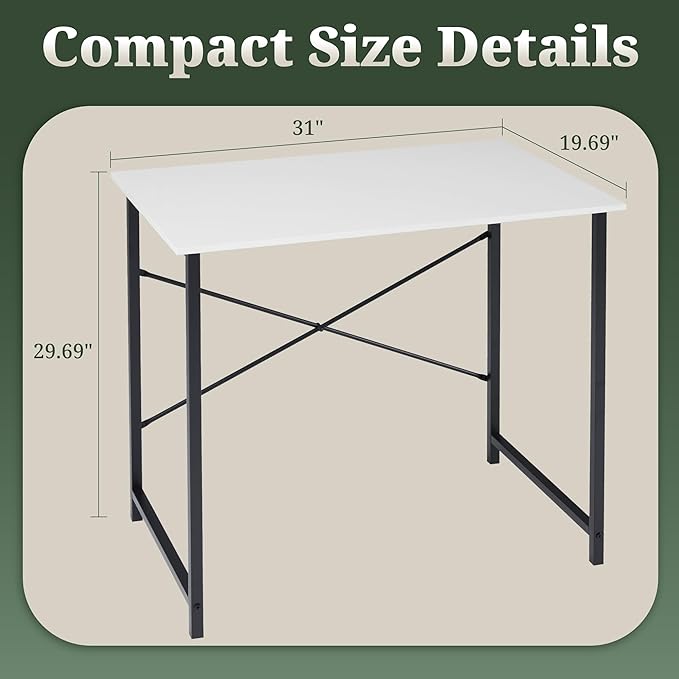 Computer Desk 32 Inch Simple Home Office Desk Study Writing Table Sturdy Metal Frame Scratch-Resistant MDF Desktop for Bedroom Dorm Workspace Small Space White