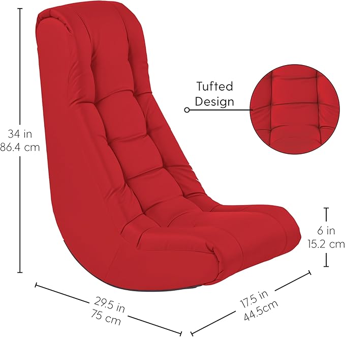 Factory Direct Partners Soft Tufted Floor Rocker - Cushioned Ground Chair for Kids Teens and Adults - Great for Reading Gaming Meditating TV - Red 10488-RD