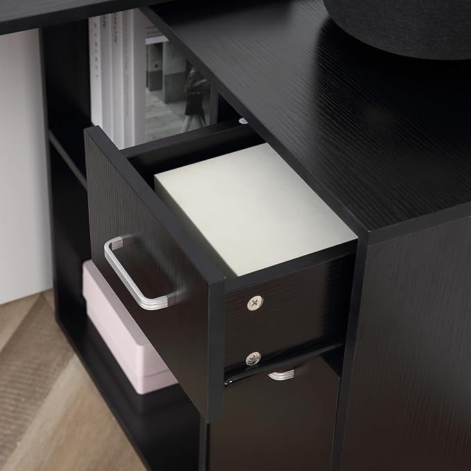 L Shaped Computer Desk 180° Rotating Corner Desk with Storage for Home Office