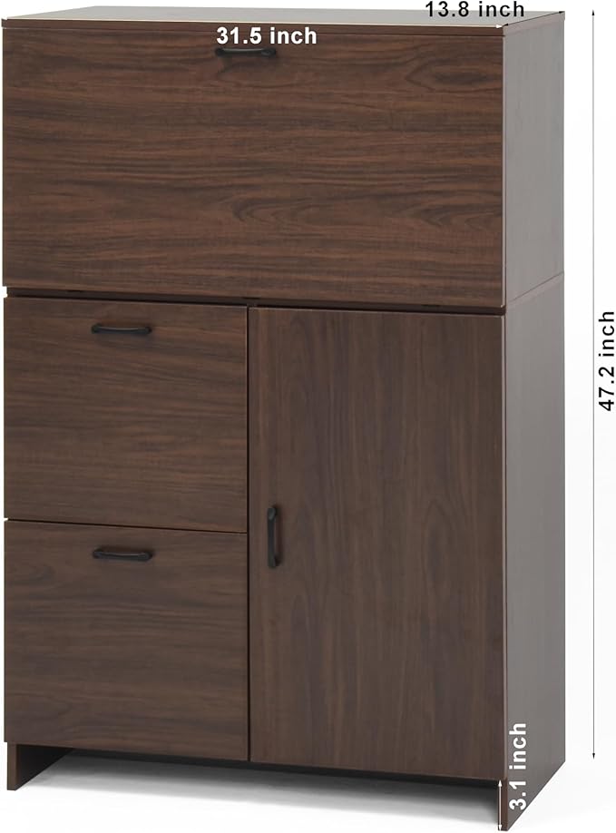 Folding Desk Cabinet with Storage Drawer &amp Shelves - Multi-Functional Space-Saving Organizer for Home Office Kitchen Dormitory - Ideal as Computer Desk Writing Station or Vanity Table