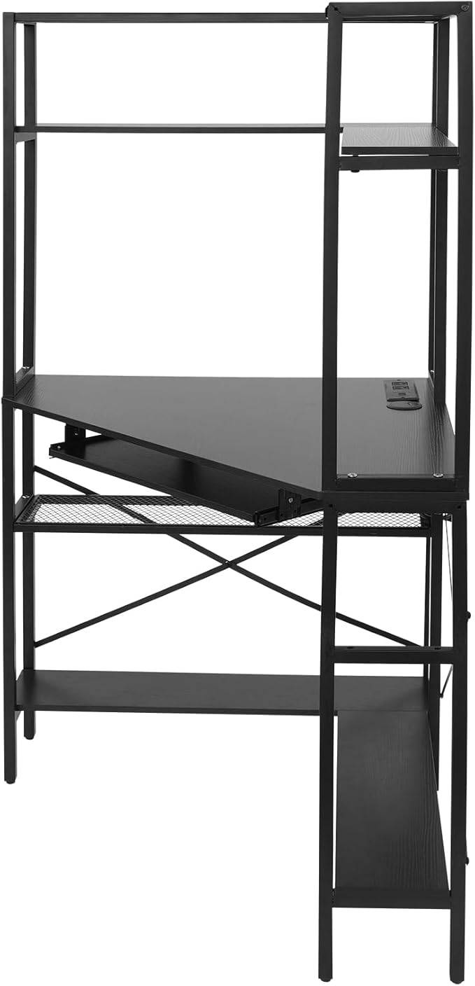 Corner Computer Desk with Power Outlets - 29.5x29.5x60in Gaming Desk with LED Light Strip &amp Storage Shelves for Home Office and Small Space