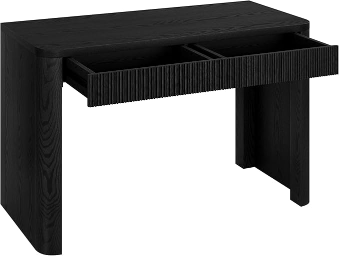 Henn&ampHart 48 Fluted Modern Rectangular Home Office Desk Ribbed Computer Desk Writing Table with 2 Storage Drawers for Home Office Natural Black