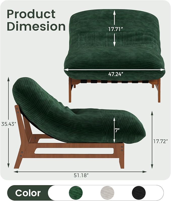 AODAILIHB 47'' Oversized Living Room Chair with Solid Wood Frame 3-in-1 Convertible Lounge Chair with Removable Plush Cushion Modern Upholstered Accent Chair for Living Room Reading Room Green