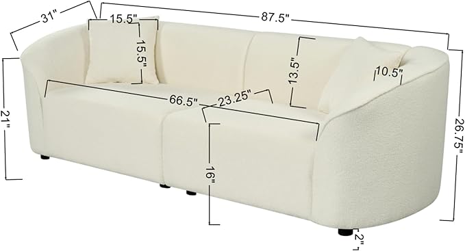 Merax Comfy 87 Large Couch Upholstered Loveseat with Extra Deep Seats Boucle Sofa for Living Room Apartment Office Classic Beige